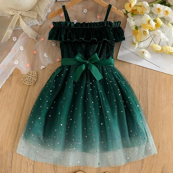 Toddler Girls Dress Solid Color Off-Shoulder Bow Decorative Mesh Patchwork Dress Kids Girl Formal Wedding Party Pageant Ball Gowns Princess Dress，2 -3 Years