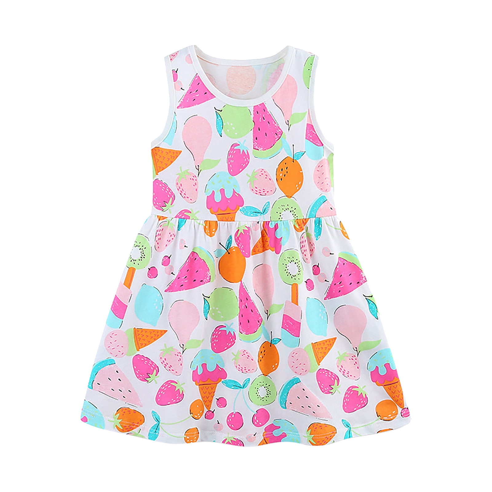 Toddler Girls Dress Summer Cartoon Fruit Printed Sleeveless Cute Round