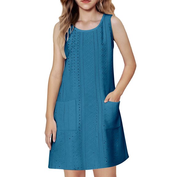 Toddler Girls Dress Summer Solid Color Round Neck Sleeveless Dress Minimalist Children Girls Dresses,5 -6 Years