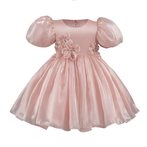 Toddler Girls Dress Tulle Princess Party Kids Dress Sequin Ribbed Knit Bodice Pufffy Birthday Little Girls Festive Dresses Pink 6-7 Years