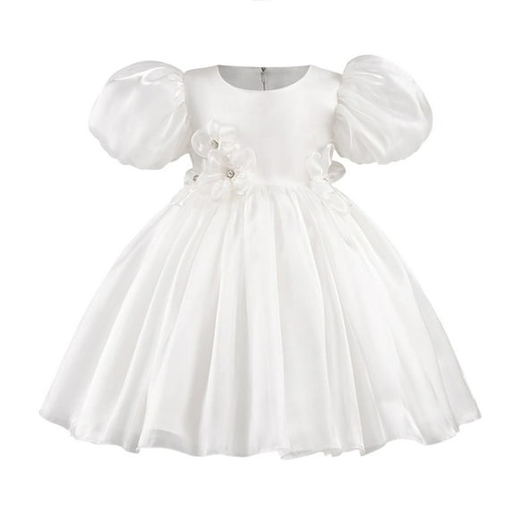 Toddler Girls Dress Tulle Princess Party Kids Dress Sequin Ribbed Knit Bodice Pufffy Birthday Little Girls Festive Dresses White 3-4 Years