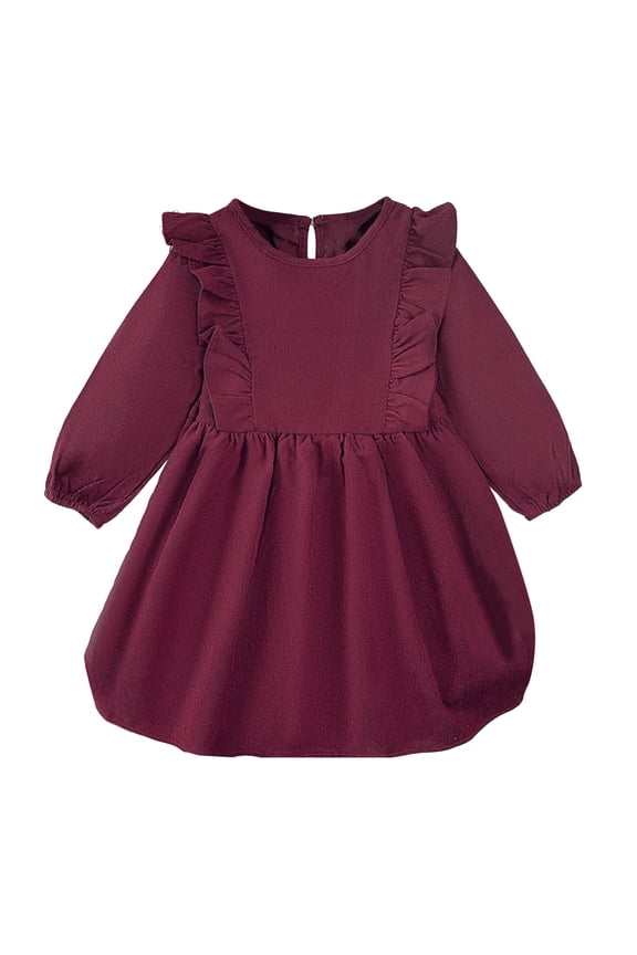 Toddler Girls Dresses Autumn Corduroy Pinafore Pleated Skirt Scalloped Trim Casual Play Kids Dress