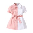 thumbnail image 1 of Toddler Girls' Dresses Baby Summer Fashion Color Matching Pink And White Lapel Short Sleeve Lace Up Fashion Clothes for Girls Size 3-4T, 1 of 7
