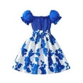 thumbnail image 1 of Toddler Girls Dresses Blue Puff Sleeve Flower Print A Line Dress Kids Girls Summer Seaside Vacation Holiday Soft Casual Fasionable Dressess,3 -4 Years, 1 of 9