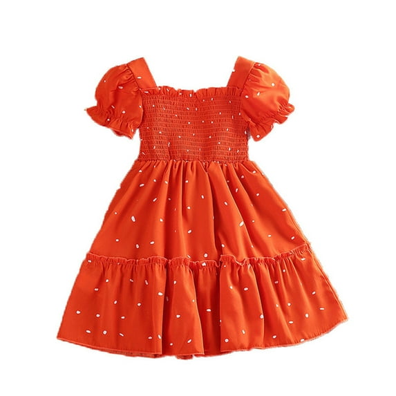 Toddler Girls' Dresses Bubble Sleeves Short Sleeved Pleated Polka Dot Princess Dress 1 to 6 Years Girl Dress