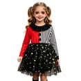 thumbnail image 1 of Toddler Girls Dresses Color Block Striped Star Mesh Child Long Sleeve Kids Patchwork Striped Halloween Party Dress Girls Size 1-2T, 1 of 8