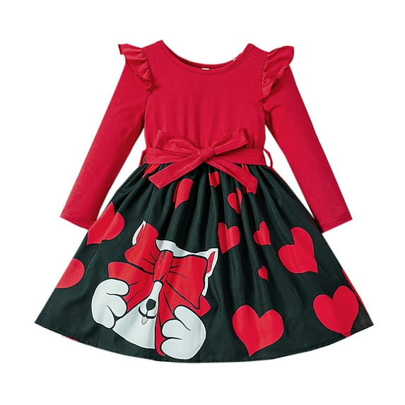 Toddler Girls Dresses Fall Long Sleeve Prints Dance Party Clothes Cute Princess Dress for Girls Size 3-4T