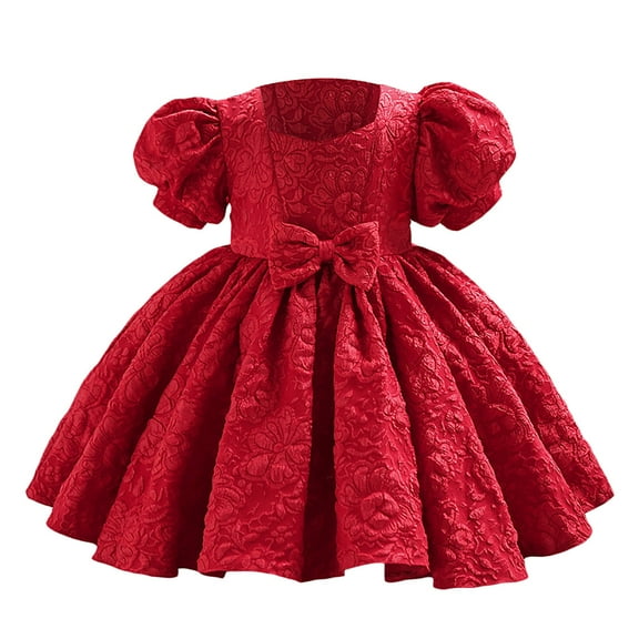 Toddler Girls Dresses Flower Party Puff Sleeve Dress Up Clothes for Girls Size 2-3T,Red