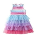 thumbnail image 1 of Toddler Girls Dresses Flutter Sleeve Summer Short Sleeve Tutu Party Wedding Birthday Dress Casual Girls Sundress Summer for 5-6 Years, 1 of 3