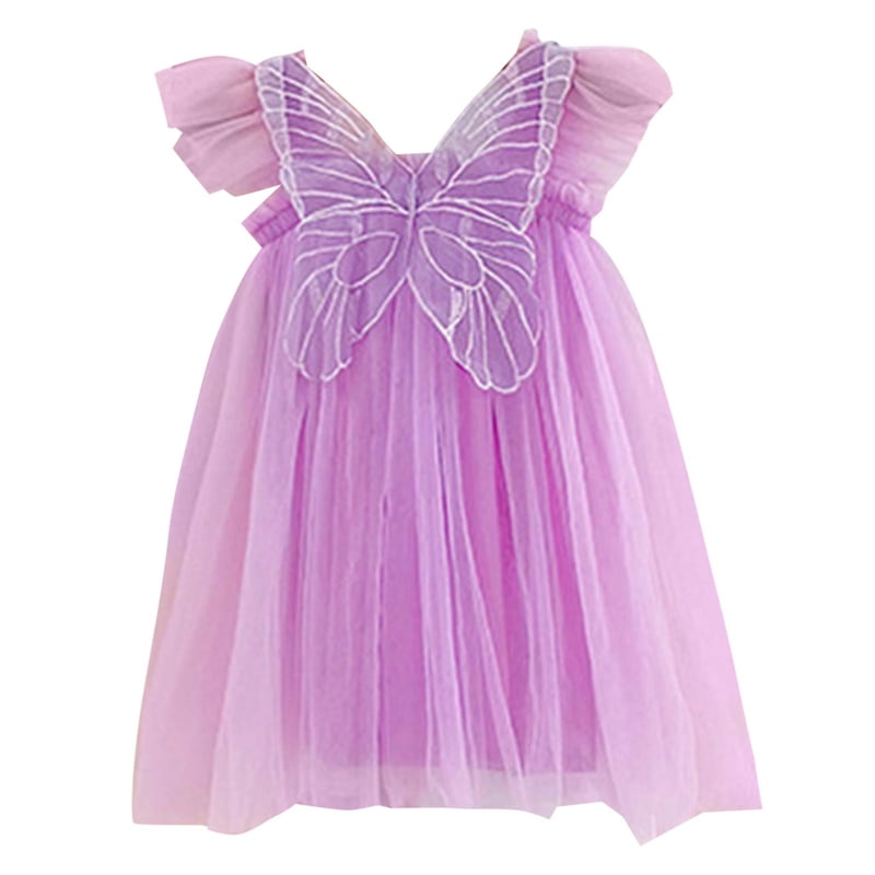 Toddler Girls Dresses Fly Sleeve Butterfly Tulle Lace Dance Party Princess Dresses Clothes for Girls Size 6-7T