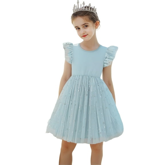Toddler Girls Dresses Fly Sleeve Casual Flexibility Sequin Princess Dress Clothes for Kids Size 3-4T