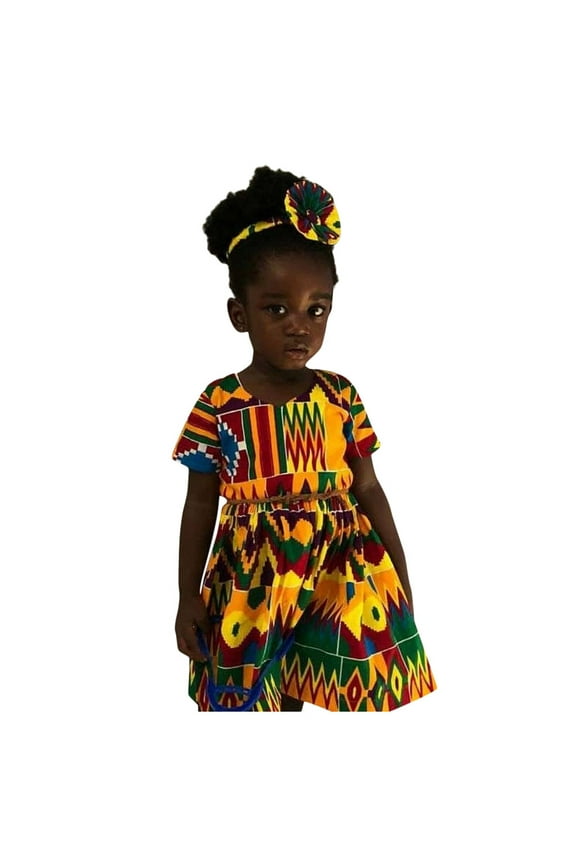 Toddler Girls Dresses Formal Kids Baby Dashiki African Print Short Sleeve Princess Clothes Teens Dress