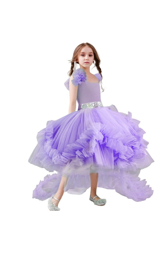 Toddler Girls Dresses High End Removable Train Puff Skirt Formal Performance Gown Elegant Party Kids Dress