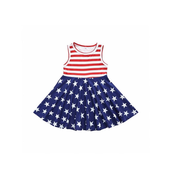 Toddler Girls Dresses Independence Day Outfits Kids Patriotic Clothes 4th of July Stripe Dress 1-5Y
