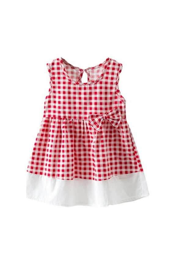 Toddler Girls' Dresses Kid Sleeveless Cotton Plaid Bowknot Patchwork Princess Clothes Flower Girl Dress