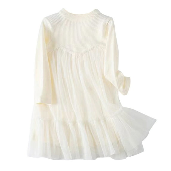 Toddler Girls' Dresses Kids Baby Knit Fall Winter Solid Tulle Long Sleeve Princess Dresses Clothes for Girls Size 2-3T