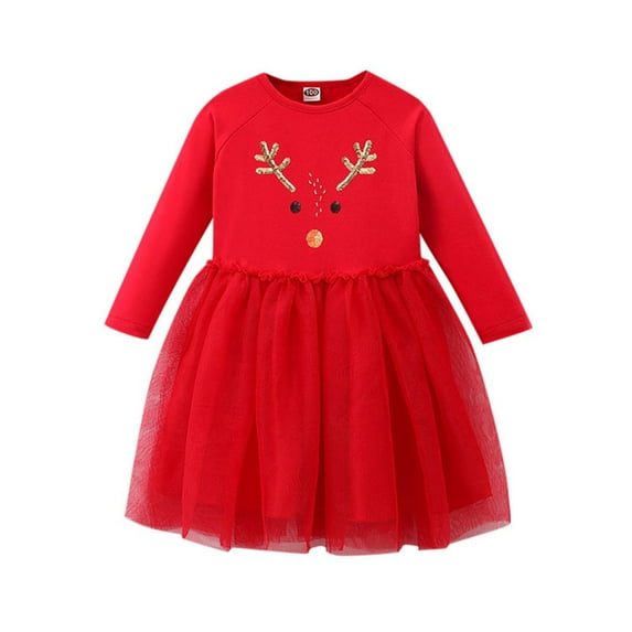 Toddler Girls' Dresses Kids Christmas Long Sleeve Print Princess Dresses Birthday Party Winter Fall Clothes for Girls Size 6-7T
