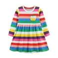 thumbnail image 1 of Toddler Girls Dresses Kids Long Sleeve Rainbow Stripe Prints Princess Dance Party Dress Fall Clothes Size 2-3T, 1 of 8