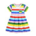 thumbnail image 1 of Toddler Girls' Dresses Kids Short Sleeve Rainbow Stripe Prints Princess Dance Party Clothes Dress, 1 of 7