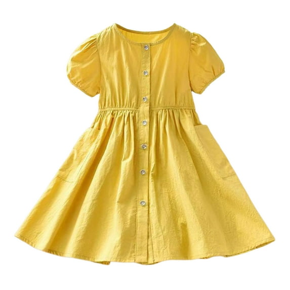 Toddler Girls Dresses Kids Summer Short Sleeve Solid Color Cardigan Shirt Dress for Girl Size 4-5T