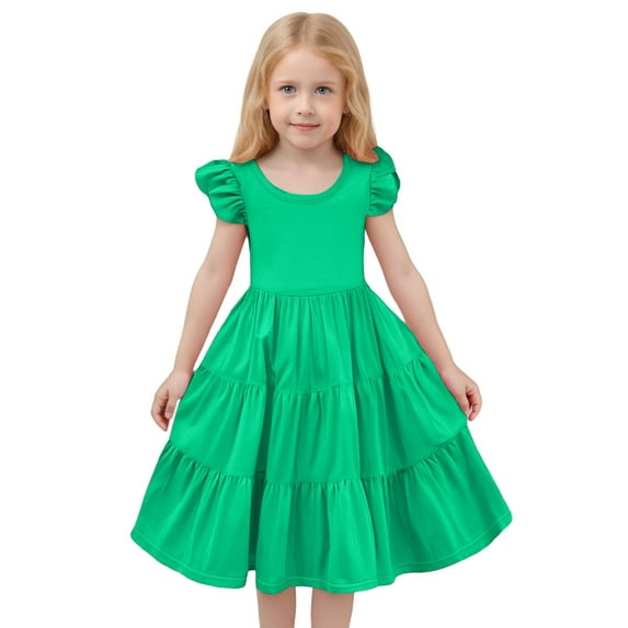 Toddler Girls Dresses A Line Flare Sleeve Round Neck Color Bloc Dress Kids Girl Summerr Outdoor Activities Comfortable And Stylish Casual Wear Dresses，10 -11 Years