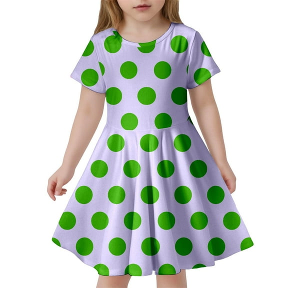 Toddler Girls Dresses Round Neck Short Sleeved Polka Dot Printing Dress Kids Girl Lightweight Breathable Home School Comfortable Everyday Wear Dresses,10 -13 Years