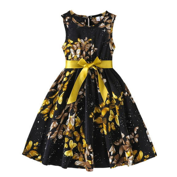 Toddler Girls Dresses Round Neck Sleeveless Butterfly Printing Dress Kids Girl Formal Wedding Party Pageant Ball Gowns Princess Dresses，2 -3 Years