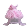 thumbnail image 1 of Toddler Girls Dresses Ruffled Sleeve Tulle Multiple Layer Tailed Dress Wedding Party Outfits With Bow (5-6Years, Pink), 1 of 8