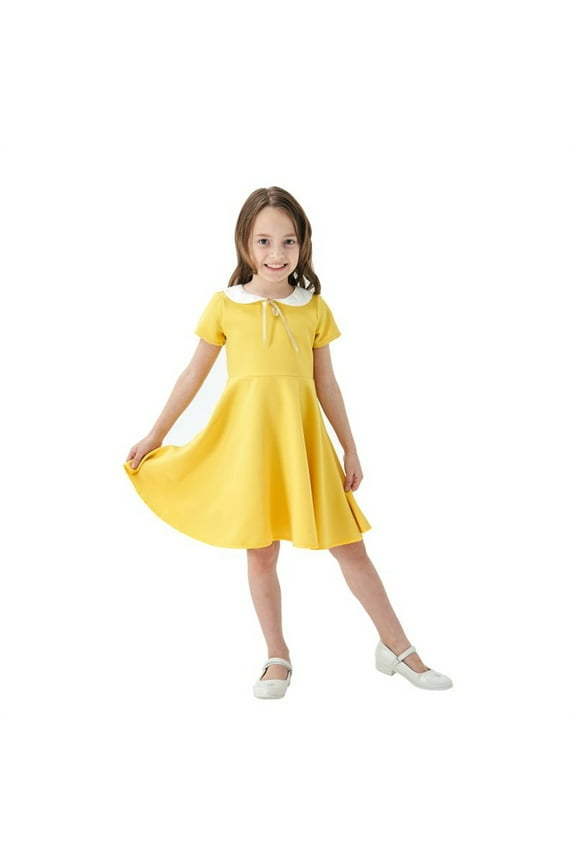 Girl Dresses Kids Girl's Spring Summer Print Short Sleeve Princess Dress Baby Girl Dress Yellow 2 Years-3 Years
