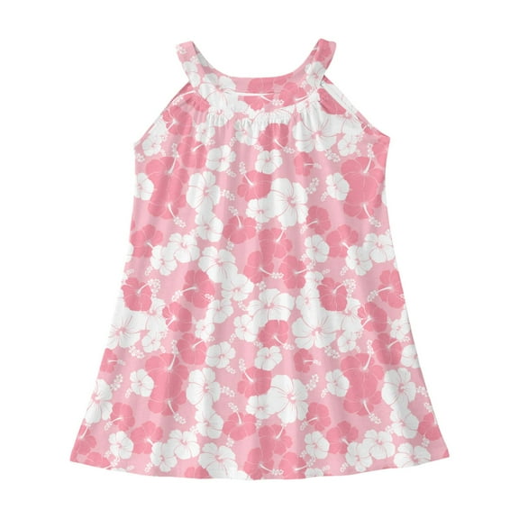 Toddler Girls Dresses Sleeveless Flower Printing Round Neck Dress Childrens Girl Sweet Wear Trendy Loose Comfortable Children Girls Dresses，5 -6 Years