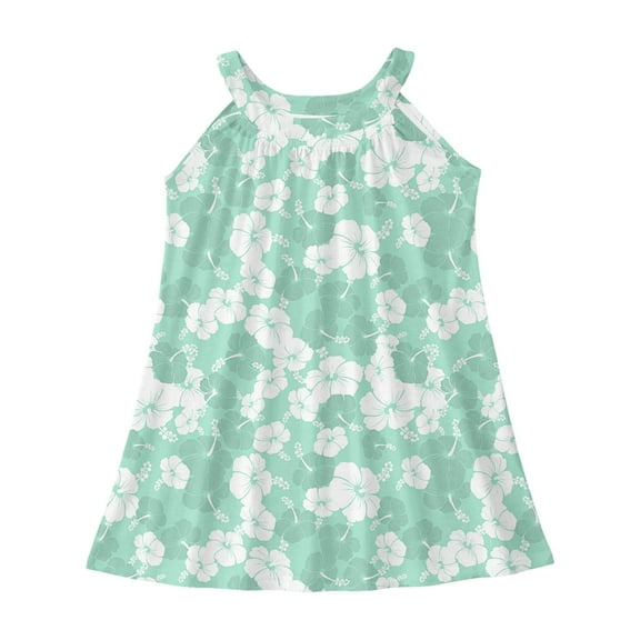 Toddler Girls Dresses Sleeveless Flower Printing Round Neck Dress Childrens Girl Sweet Wear Trendy Loose Comfortable Children Girls Dresses，7 -8 Years