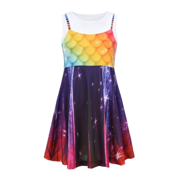 Toddler Girls Dresses Sleeveless Round Neck Fish Scale Printing Dress Childrens Girl Summer Casual Stylish Party Beach Dressesï¼3 -4 Years