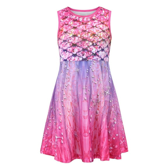 Toddler Girls Dresses Sleeveless Round Neck Fish Scale Printing Dress Childrens Girl Summer Casual Stylish Party Beach Dressesï¼3 -4 Years