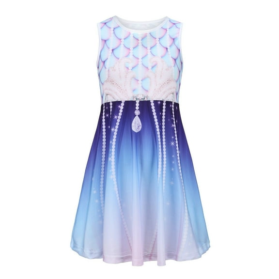 Toddler Girls Dresses Sleeveless Round Neck Fish Scale Printing Dress Childrens Girl Summer Casual Stylish Party Beach Dressesï¼5 -6 Years