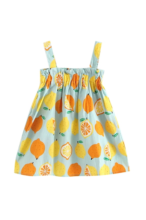 Toddler Girls Dresses Sleeveless Strap Lemon Print Princess Dress Children'S Clothing