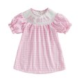 thumbnail image 1 of Toddler Girls Dresses Smocked Embroidery Floral Party Gown Plaid Ruffled Sleeves Casual Play Girls Birthday Dress, 1 of 9