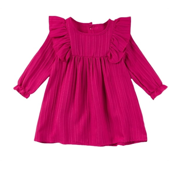 Toddler Girls Dresses Spring Autumn Solid Color Crewneck Long Sleeve Kids Dress Fall Clothes Size 3-4T