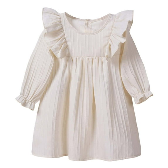 Toddler Girls Dresses Spring Autumn Solid Color Crewneck Long Sleeve Kids Dress Fall Clothes Size 4-5T