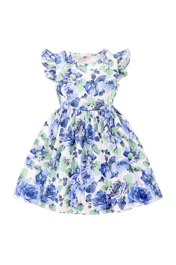 Toddler Girls' Dresses Spring Crewneck Flared Sleeve Cartoon Pattern Casual Flower Girl Dress