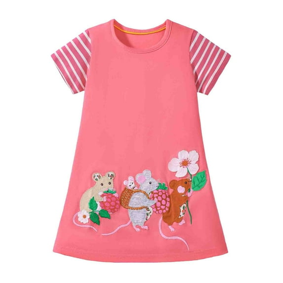 Toddler Girls Dresses Striped Summer Cartoon Appliques Casual Clothing Dress Size 3-4T