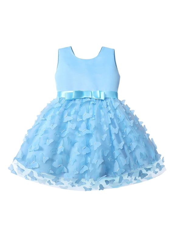 Toddler Girls Dresses Toddler Sleeveless Butterfly Embroidery Tulle Bowknot Pageant Gown Party Wedding Dress Easter Dresses Clothes #Blue 6-12 Months