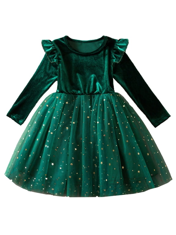 Toddler Girls Dresses Winter Long Sleeve Mesh Patchwork Princess Dresses Party Dresses Clothes for Girls Size 2-3T