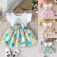 thumbnail image 1 of Toddler Girls Easter Bunny Print Dress - Flutter Sleeves Summer Dress with Allover Floral Pattern, Soft Cotton, 1 of 6