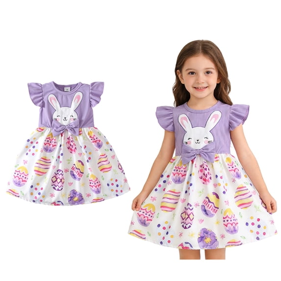 Toddler Easter Dresses Girls Sleeveless Cute Print Dress Bow A-line Dress Girls Summer Clothes Size 2-3 Years Girls Dresses