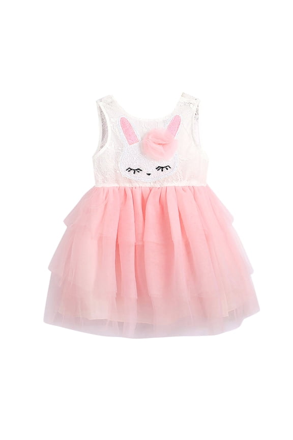 Toddler Girls Easter Dresses Kids Born Baby Sleeveless Mesh Patchwork Cute Cartoon Tulle Princess Dresses for Girls Size 2-3T