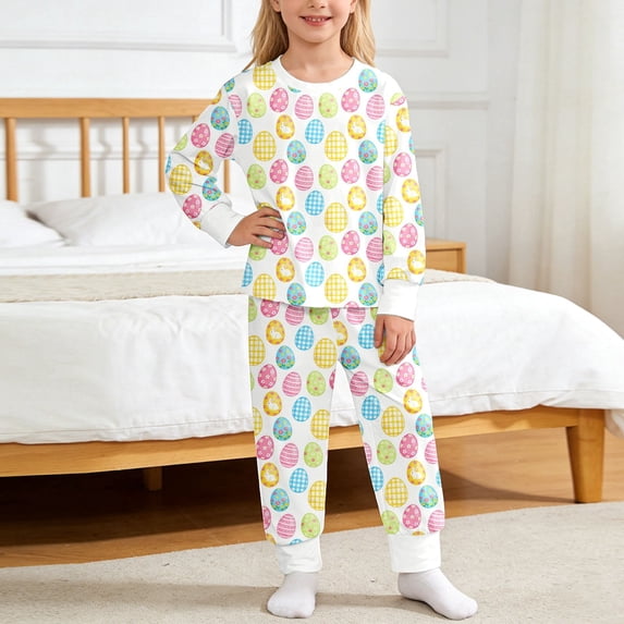 Toddler Girls Easter Pajamas Long Sleeve Crewneck Pullover Top Pants Set Bunny Printed Girls Pajamas Set 2-3 Years