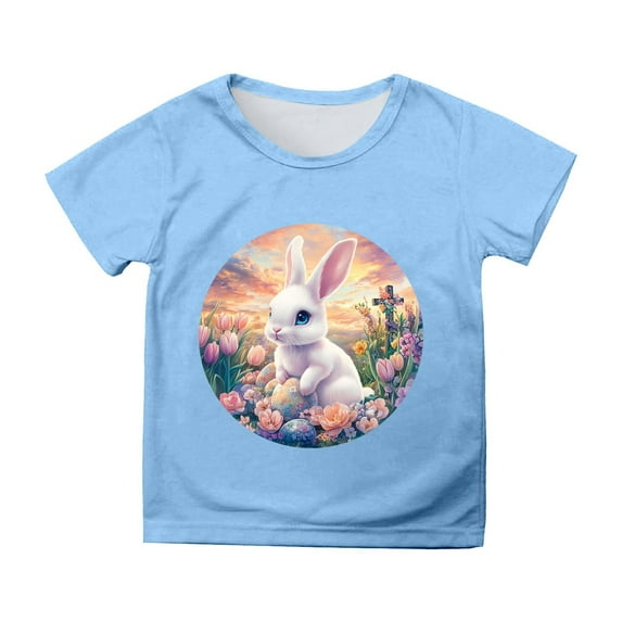 Toddler Girls Easter Shirt Easter Bunny Shirts Baby Bunny T-Shirt Girl Kids Rabbit Tops Egg Shirt Happy Easter Graphic Tees Sky Blue 4-5 Years