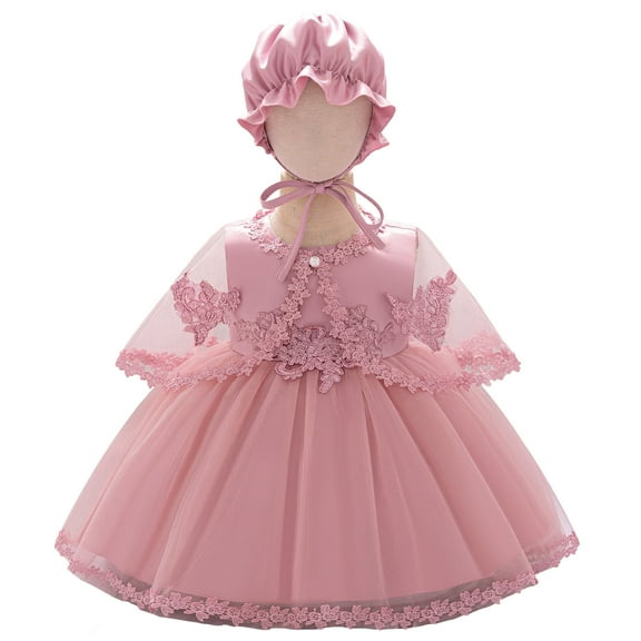Toddler Girls Embroidery Flower Birthday Dress with Cape Hat Wedding Princess Tutu Gown