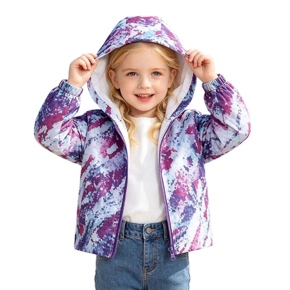 Toddler Girls Fall Coats Hooded Zipper Star Print Kids Outwear Windproof Casual Jackets Size 2-3T