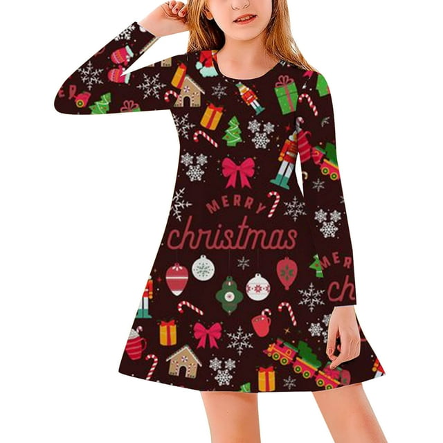 Toddler Girls Fall Dresses Spring Autumn Print Christmas 4 Years Old